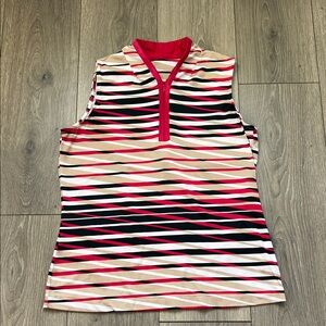 Tail, Sz M, red, white, black, tan, sleeveless, Golf, stretch, summer top